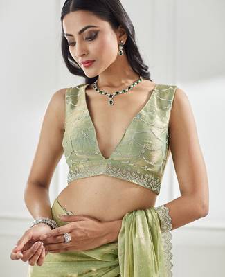 Olive embellished beads and stones saree with blouse  7
