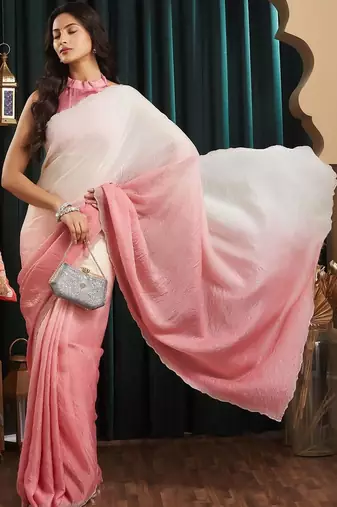 ombre beads and stones silk blend saree with blouse 