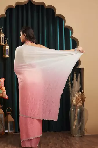 ombre beads and stones silk blend saree with blouse 