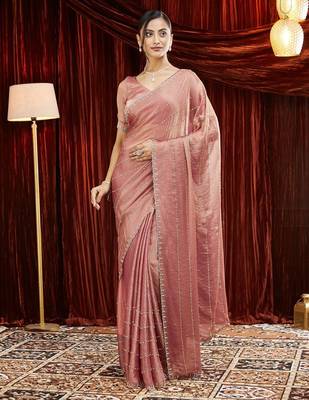 peach embellished saree with blouse  2
