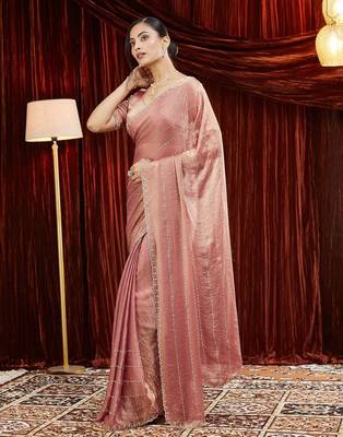 peach embellished saree with blouse  3