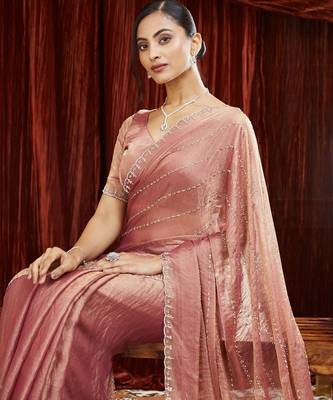 peach embellished saree with blouse  6