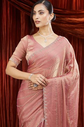 peach embellished saree with blouse 