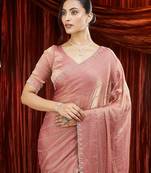 peach embellished saree with blouse 