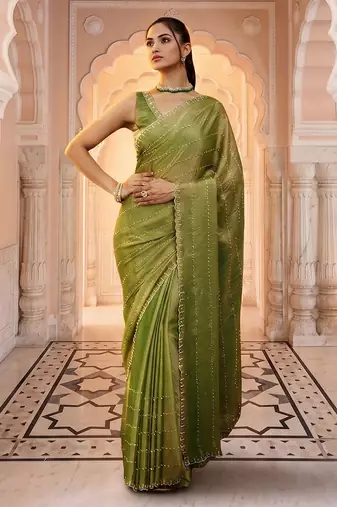 embellished beads and stones saree with blouse 