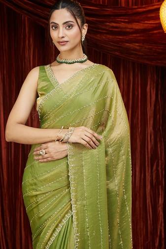 embellished beads and stones saree with blouse 