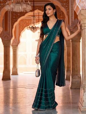 embellished embroidered saree with blouse  2