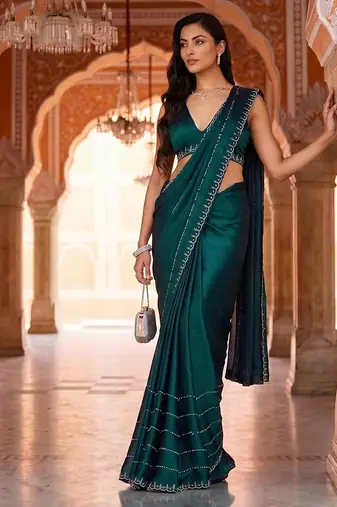 embellished embroidered saree with blouse 
