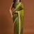women's olive green embroidered silk blend sarees with blouse 