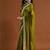 women's olive green embroidered silk blend sarees with blouse 