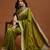 women's olive green embroidered silk blend sarees with blouse 