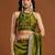 women's olive green embroidered silk blend sarees with blouse 