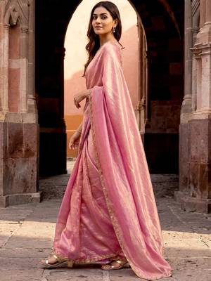 beads and stones silk blend saree with blouse with blouse  3