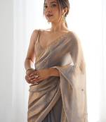 women embellished sequinned tissue designer saree with blouse 