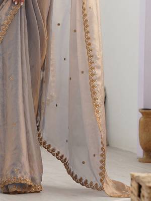 women embellished sequinned tissue designer saree with blouse  5