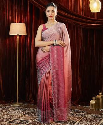 Ombre Beads and Stones Silk Blend Saree with blouse 2