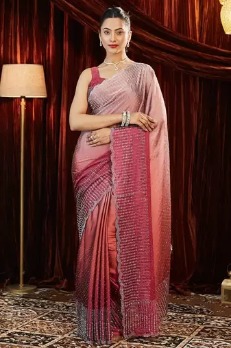 Ombre Beads and Stones Silk Blend Saree with blouse