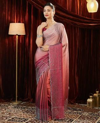 Ombre Beads and Stones Silk Blend Saree with blouse 3