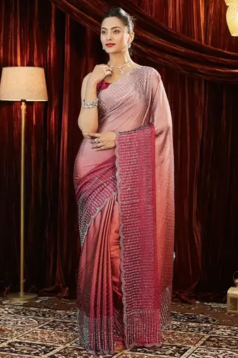 Ombre Beads and Stones Silk Blend Saree with blouse