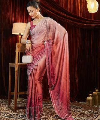 Ombre Beads and Stones Silk Blend Saree with blouse 5