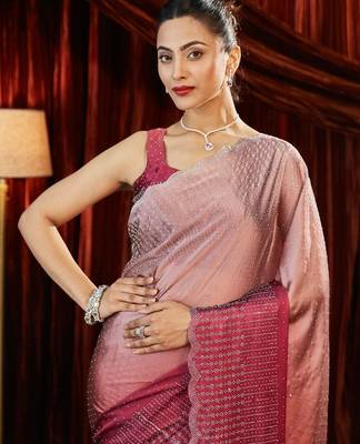 Ombre Beads and Stones Silk Blend Saree with blouse 6
