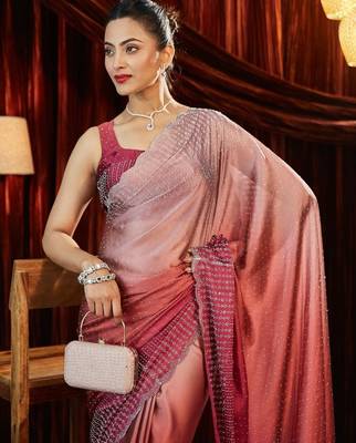 Ombre Beads and Stones Silk Blend Saree with blouse 1