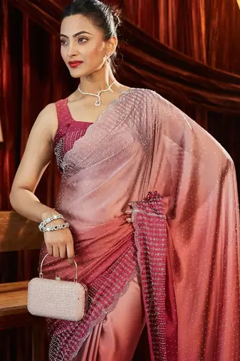 Ombre Beads and Stones Silk Blend Saree with blouse
