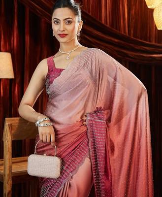Ombre Beads and Stones Silk Blend Saree with blouse 7