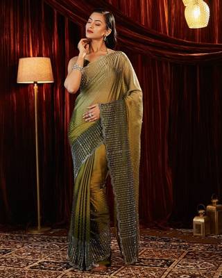 Ombre Beads and Stones Saree with blouse 2