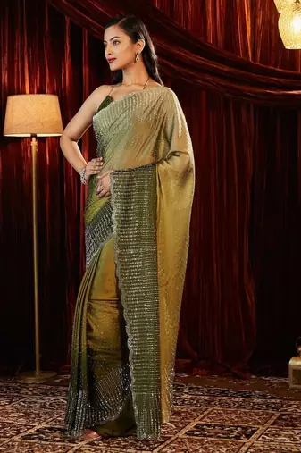 Ombre Beads and Stones Saree with blouse