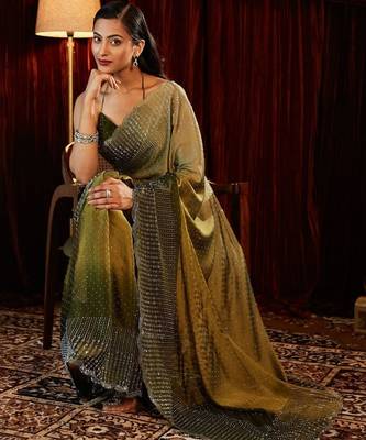 Ombre Beads and Stones Saree with blouse 5