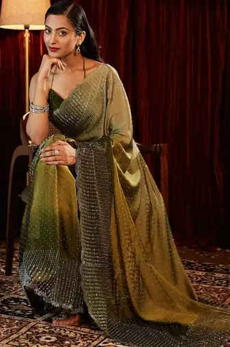 Ombre Beads and Stones Saree with blouse