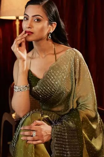 Ombre Beads and Stones Saree with blouse