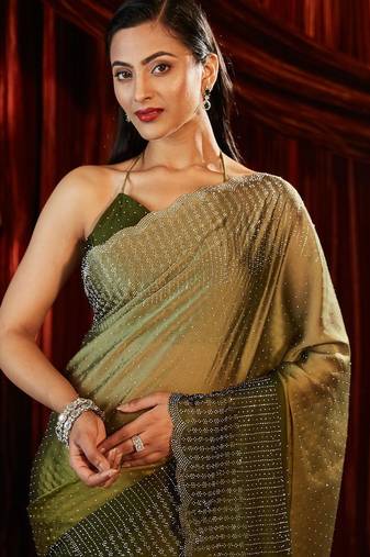 Ombre Beads and Stones Saree with blouse