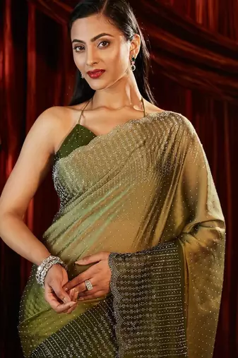 Ombre Beads and Stones Saree with blouse