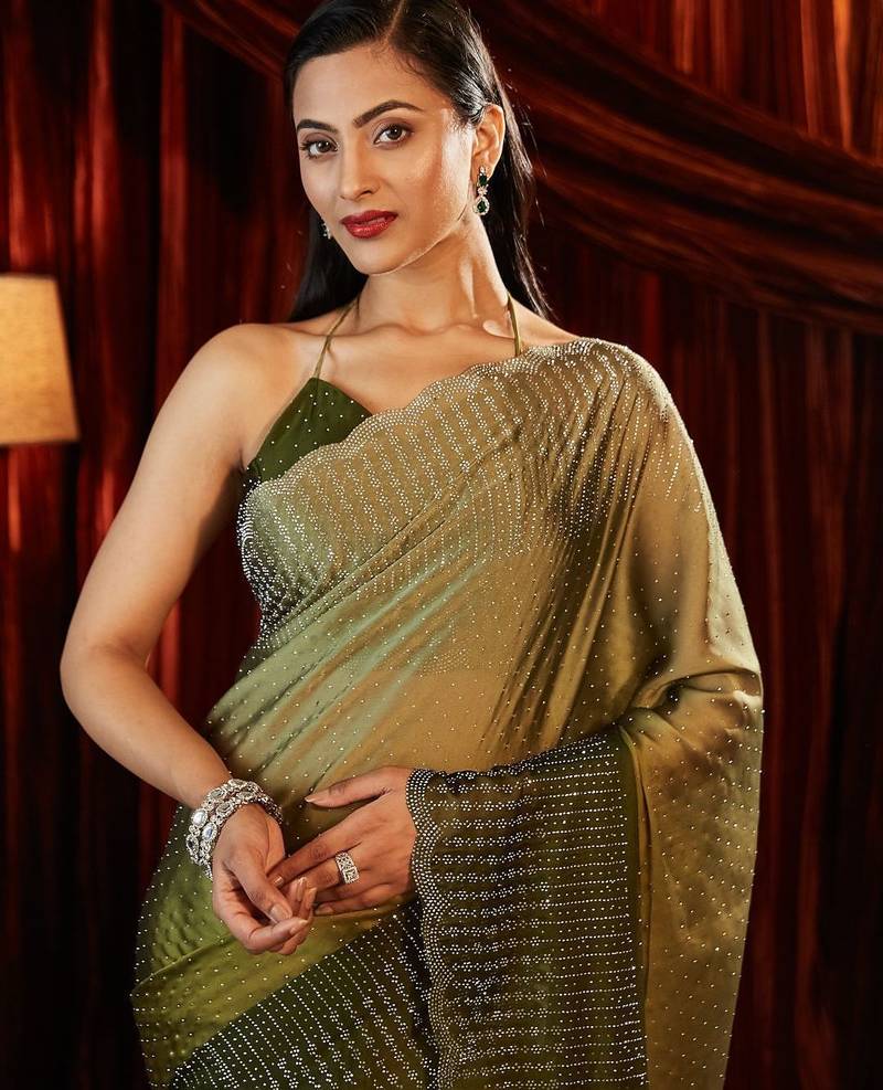 Ombre Beads and Stones Saree with blouse