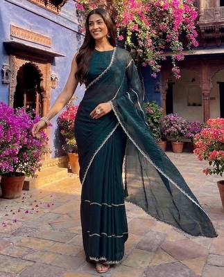 embellished sequinned satin heavy work saree with blouse with blouse  2