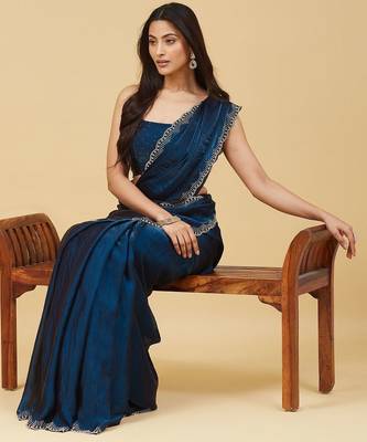 embellished sequinned satin heavy work saree with blouse with blouse  3