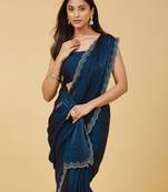 embellished sequinned satin heavy work saree with blouse with blouse 