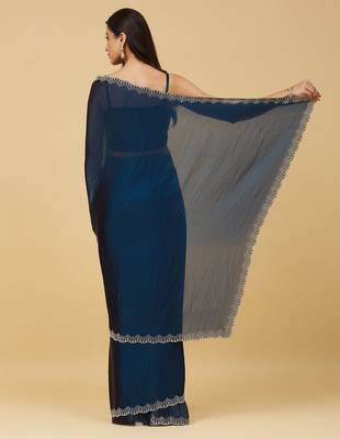 embellished sequinned satin heavy work saree with blouse with blouse  6