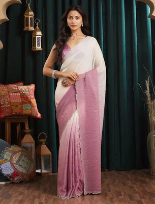 Colourblocked Beads and Stones Silk Blend Saree with blouse 3