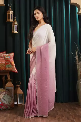 Colourblocked Beads and Stones Silk Blend Saree with blouse