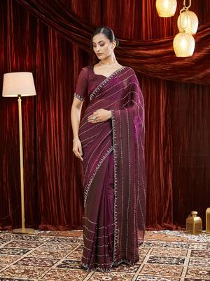 Embellished Beads and Stones Saree with blouse  3