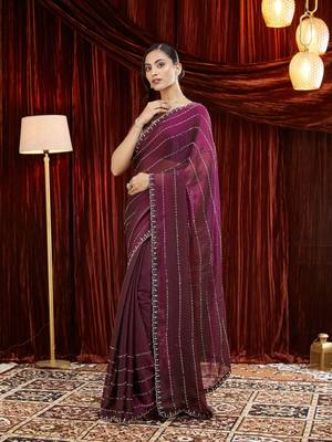Embellished Beads and Stones Saree with blouse  4
