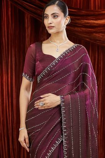 Embellished Beads and Stones Saree with blouse 