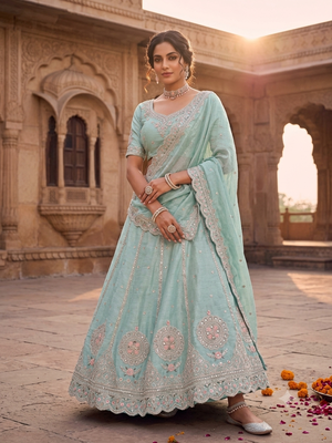 Sky Blue silk blend designer festival lehenga choli 1