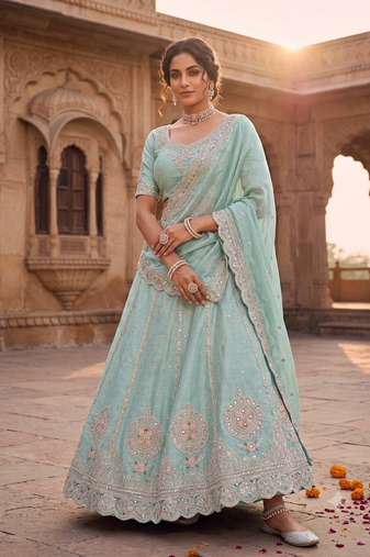 Sky Blue silk blend designer festival lehenga choli