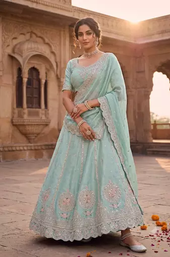 Sky Blue silk blend designer festival lehenga choli