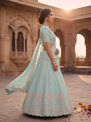 Sky Blue silk blend designer festival lehenga choli 2