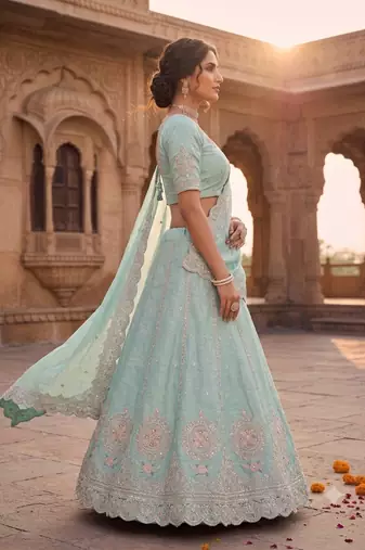 Sky Blue silk blend designer festival lehenga choli